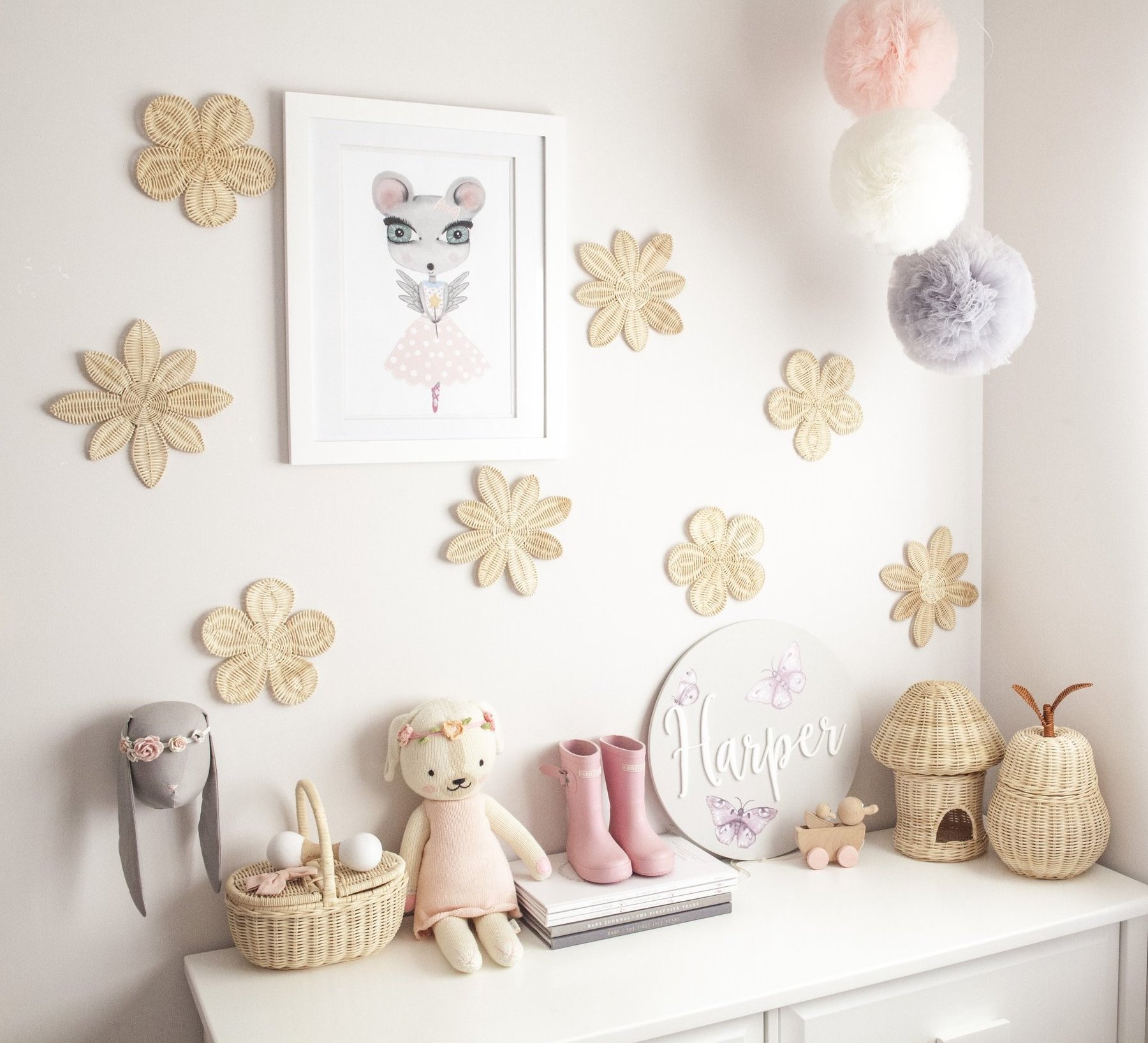 Beautiful handmade rattan wildflower wall decal