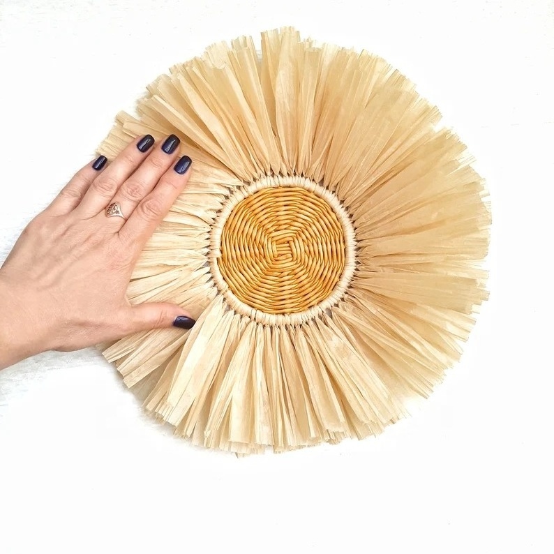 HOT ITEM! Home Decor Accessories Raffia Sun Flower Rattan Wall Decor Nursery Wall Decorations for Home