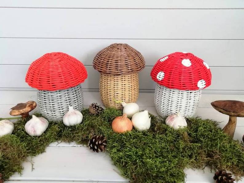 MUSHROOM wicker baskets with lid, food storage basket