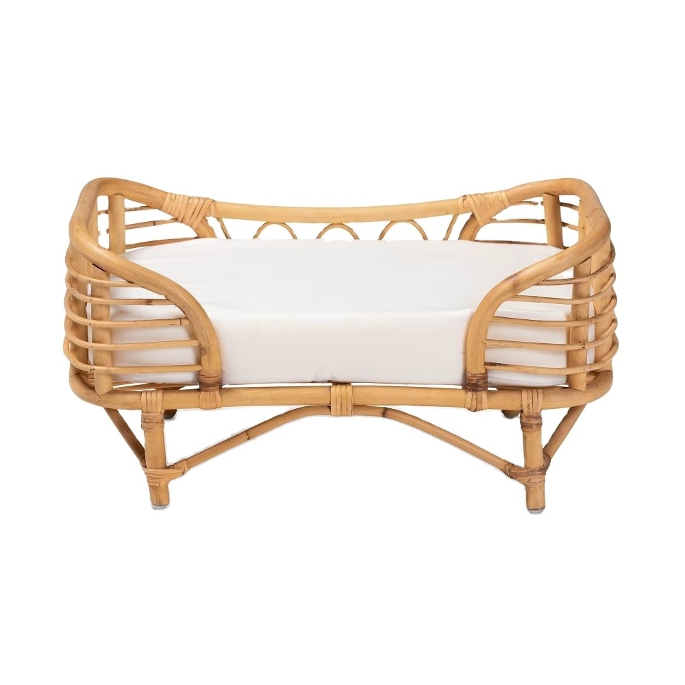 Japanese-style Natural Rattan Woven Pet Bed with Cotton Mat