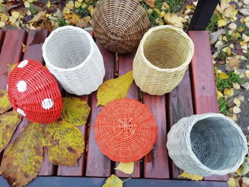 MUSHROOM wicker baskets with lid, food storage basket