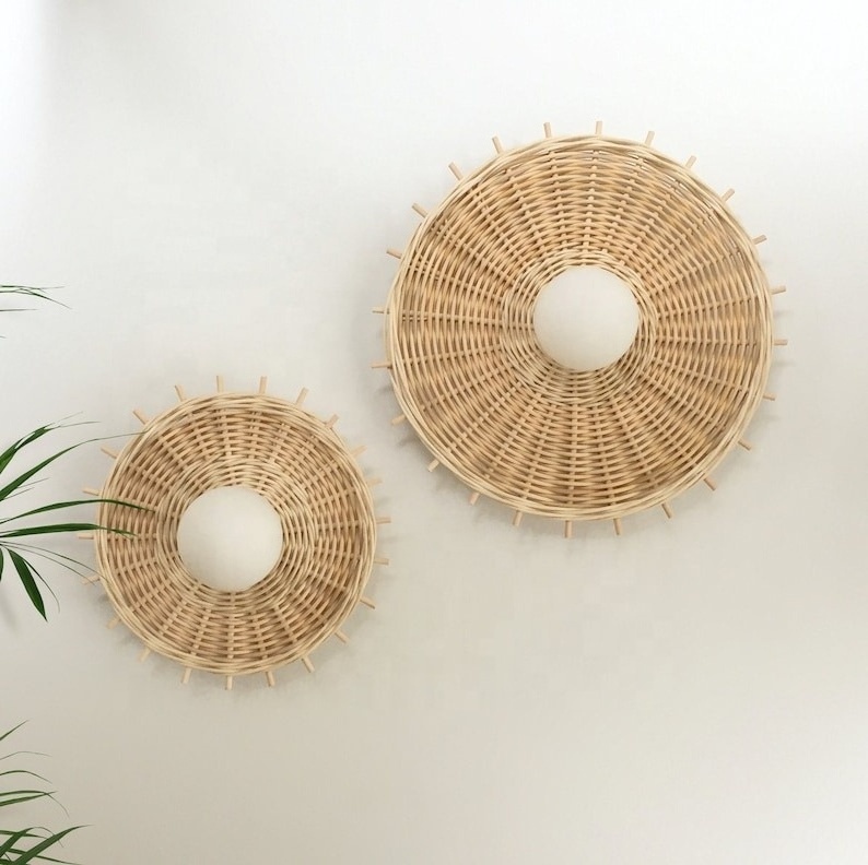 The Minimal Natural Rattan Sconce Globe Wall Pendant/Chandeliers Modern Rustic Home Decoration Wholesale from Manufacturer