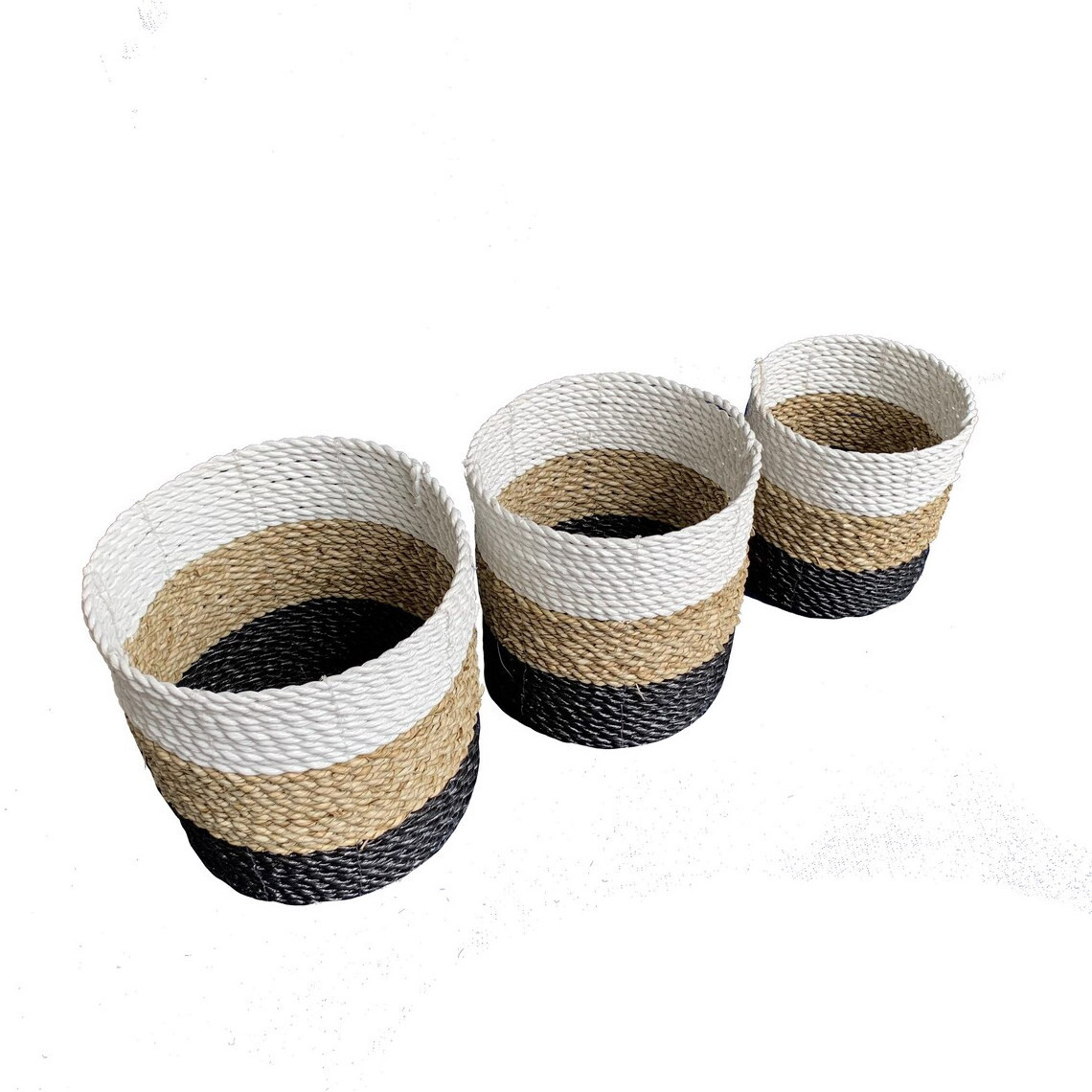 Hot sales set of 3 seagrass baskets with colorful bottom handmade from Vietnam