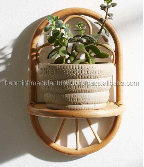 Single Rattan storage shelf for wall hanging rack for book Home decor rattan wall shelf