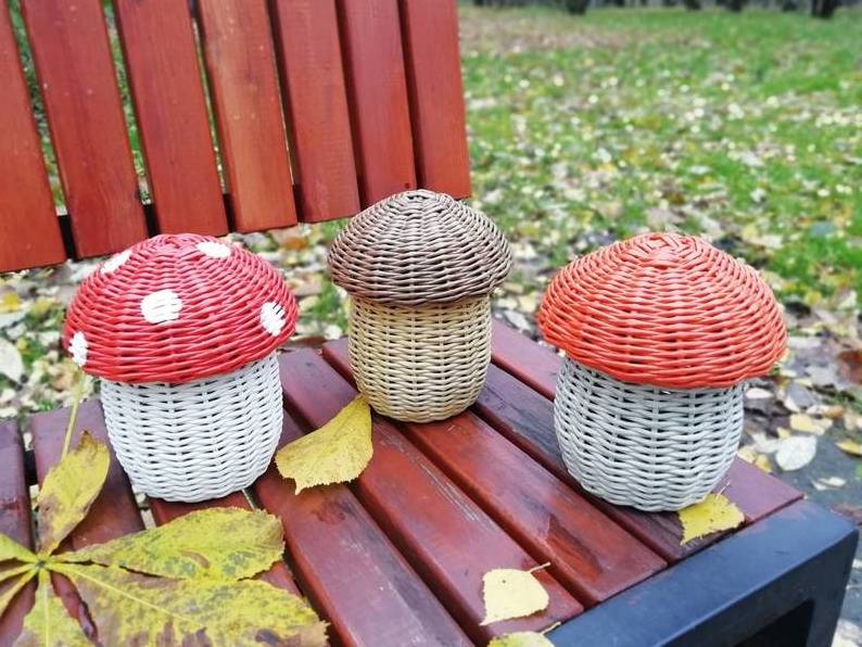 MUSHROOM wicker baskets with lid, food storage basket