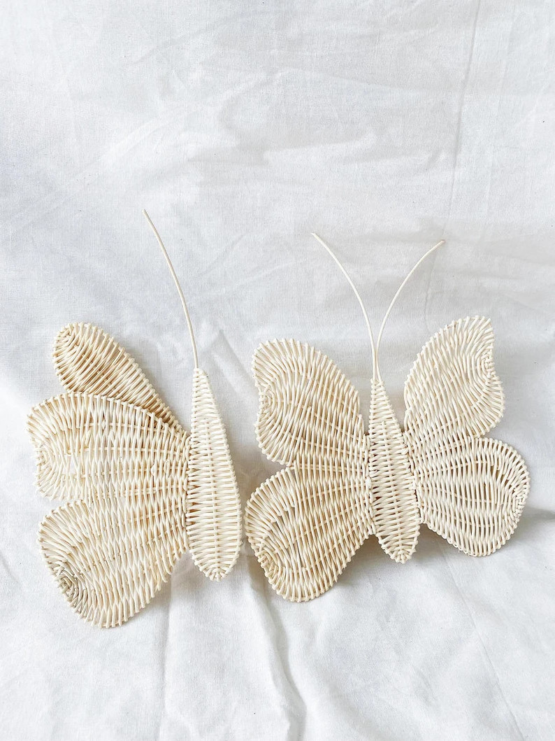 Set of 2 Butterfly Rattan Decorations Butterfly Nursery Decoration Natural Rattan Wicker Wall Decor