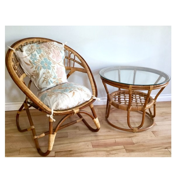 Wholesale Good Quality Natural Vintage Basket Rattan Chair and Table Contact us for Best Price