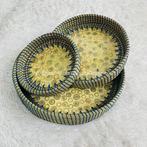 Best Seller 2023 Round Seagrass Serving Tray with Mother of Pearl