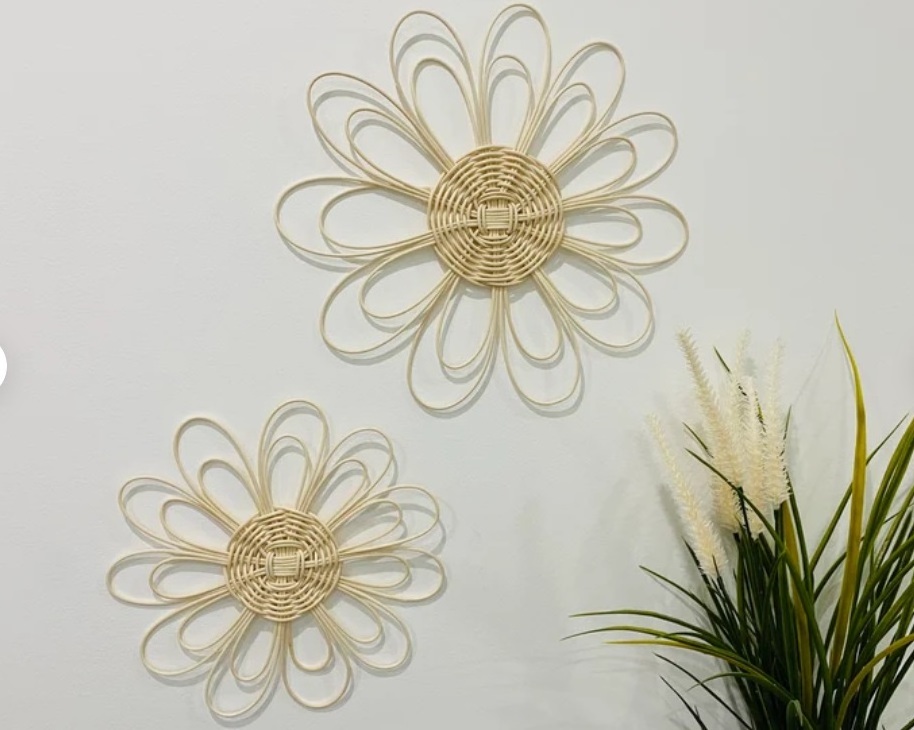 Rattan mini wall flower set of 2, wall hanging boho nursery decor baby and kid room decoration