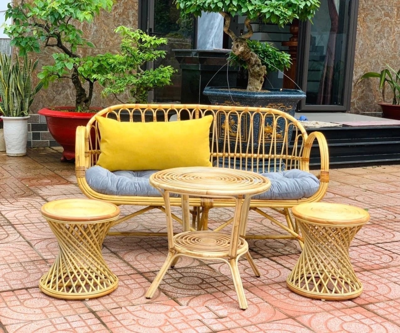 Vintage Rattan Living Room Sofas Set Furniture Handmade From Manufacturer in Vietnam Eco friendly High Quality