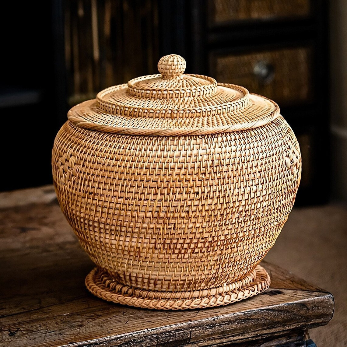 Oval Rattan Basket with Lid Handwoven Fall Living Room Decor Kitchen Basket Storage Shelf Box- Gifts Sustainable Gifts