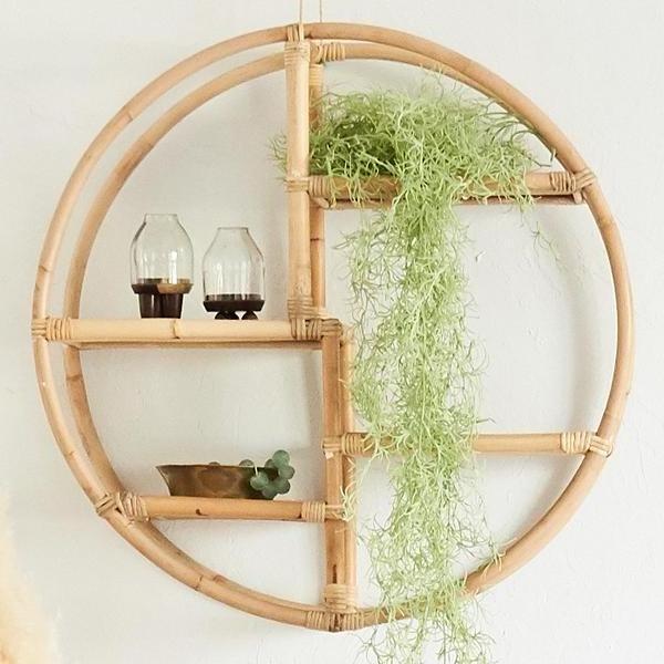 Round rattan wall hanging shelf for decoration