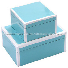 Ecofriendly blue lacquer box with white trim