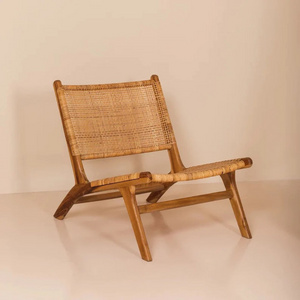 Lounge Chair in solid teak wood and rattan, for outside and inside home handmade from Vietnam