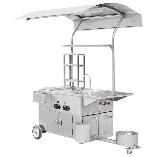 Stainless steel snack food hot dog cart with umbrella for sale BN-630