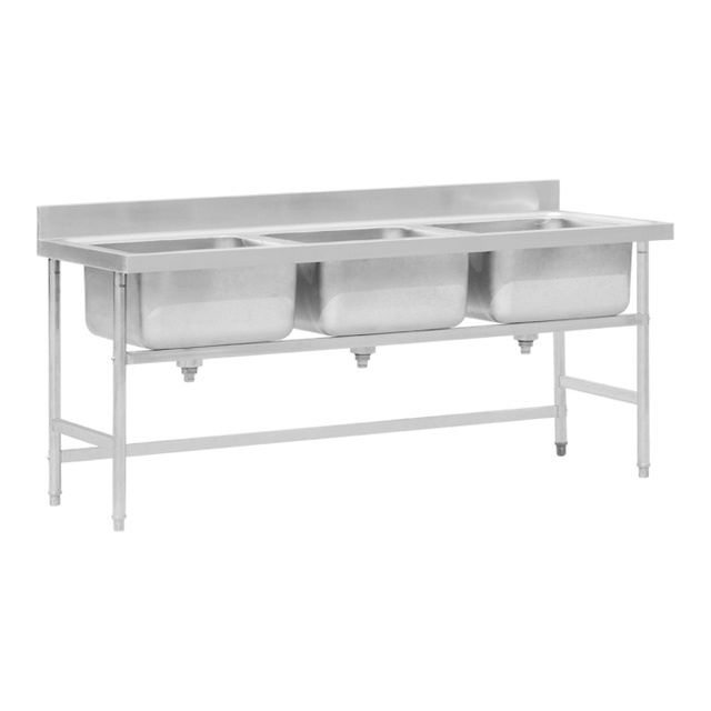 Restaurant Stainless Steel 304 Triple Sink Industrial Triple Sink With Under Shelf