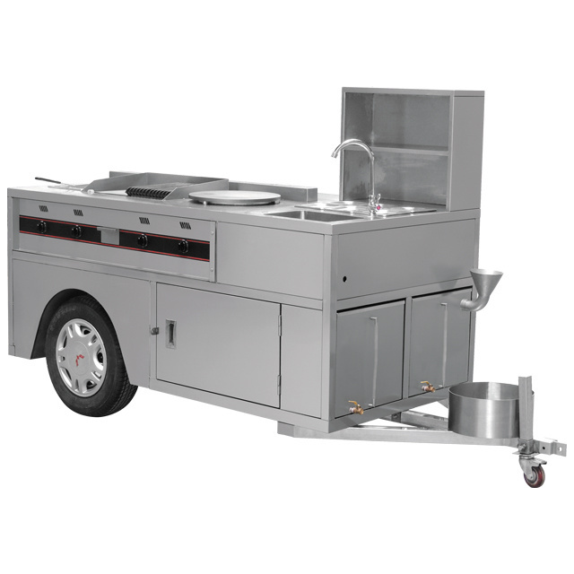 Commercial Stainless Steel Mobile Vending Coffee Cart Crepe Cart Street Food Vending Cart