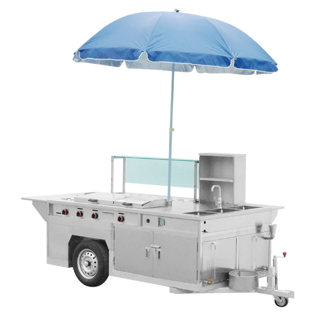 Hot Sales Commercial Stainless Steel Hand Push Street Hot Dog Cart Food Vending Cart