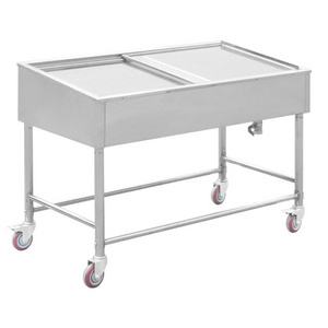 Supermarket Sea Food Display Table Stainless Steel 304 Mobile Cold Fish Seafood Showcase Work Table With Glass Cover