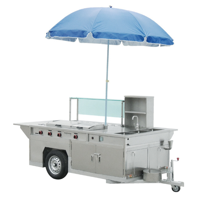 Factory Wholesale Stainless Steel Mobile Food Carts / Gas Customized Crepe Snack Fryer Food Trucks / Outdoor BBQ Fast Food Kiosk