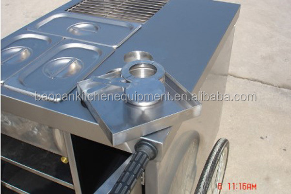 Stainless Steel Traditional Street Hot Dog Push Cart For Sale, Hand Push Food Cart made in china