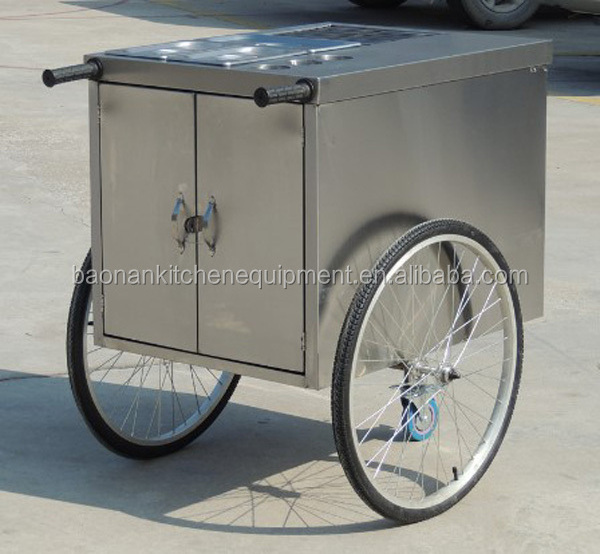 Stainless Steel Traditional Street Hot Dog Push Cart For Sale, Hand Push Food Cart made in china