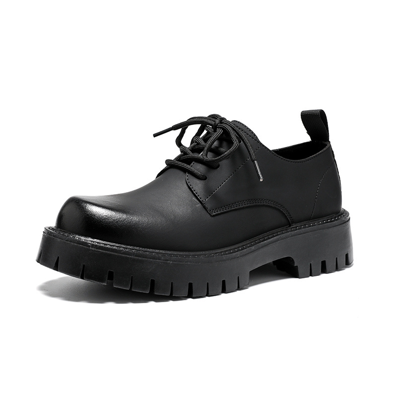 British Stylish Men Work Black Leather Boots Shoes Platform Patent Casual Man Loafers With Lace