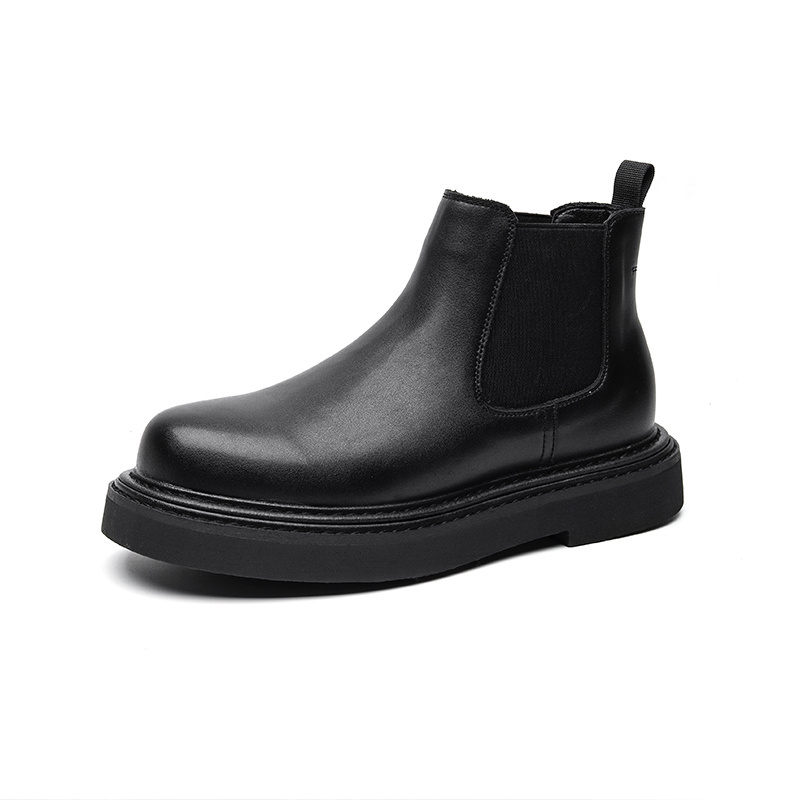 New Fashion Genuine Flat Mens Leather Boots Comfort Round Toe Men Work Boots Slip-On Leather Boots