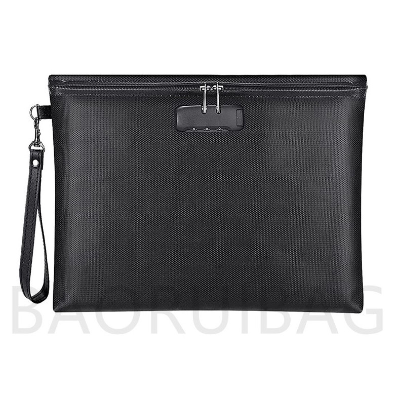 Custom Large Security Men Briefcase Ticket A4 File Organizer Fireproof Document Bag Zipper Lock Custom Size Fireproof Fabric Oem