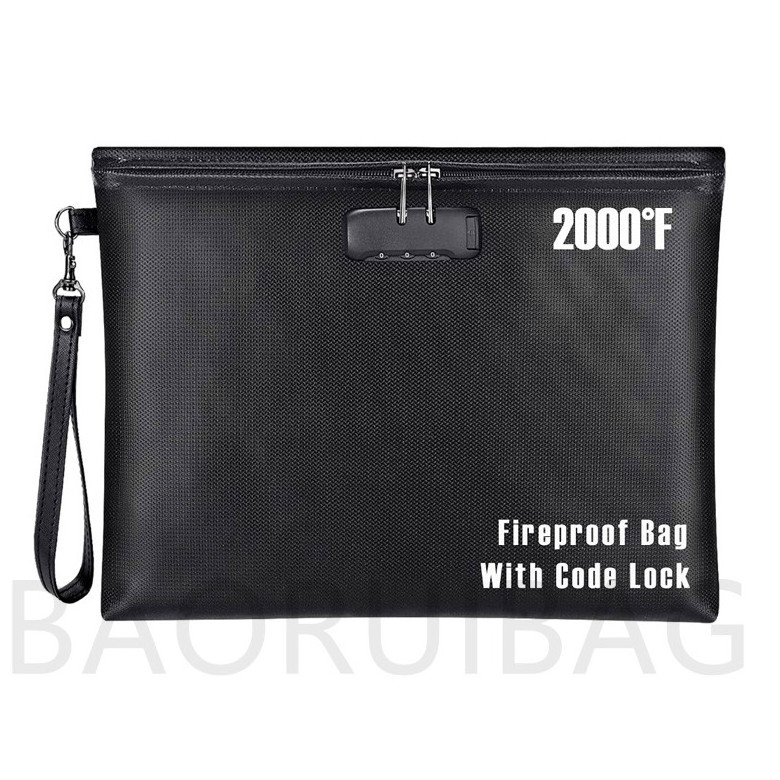 Custom Large Security Men Briefcase Ticket A4 File Organizer Fireproof Document Bag Zipper Lock Custom Size Fireproof Fabric Oem