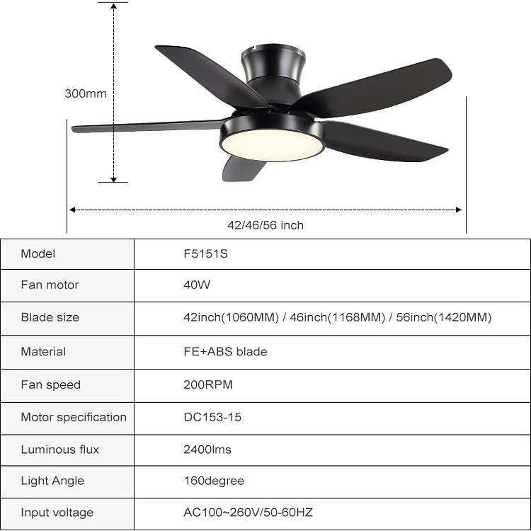 Modern Living Room Home Decorative DC Motor 5 ABS Blades Remote Control Mute Bldc Led Ceiling Fan With Light