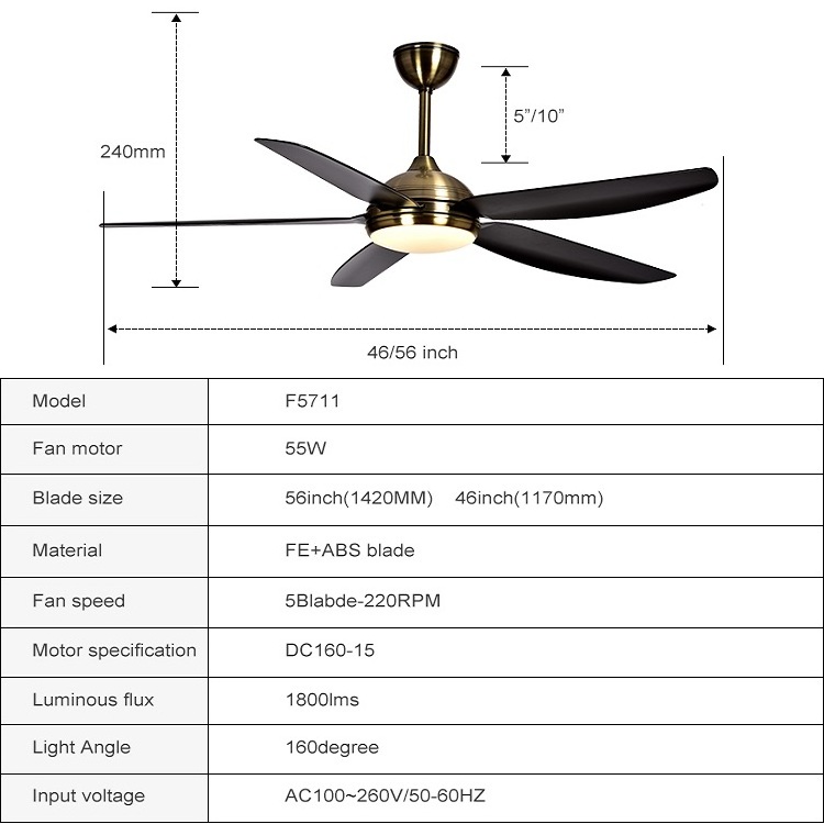 Factory Price Retro Design 56 Inch Indoor Minimalist Decor Led Ceiling Fan With Light And Remote Control