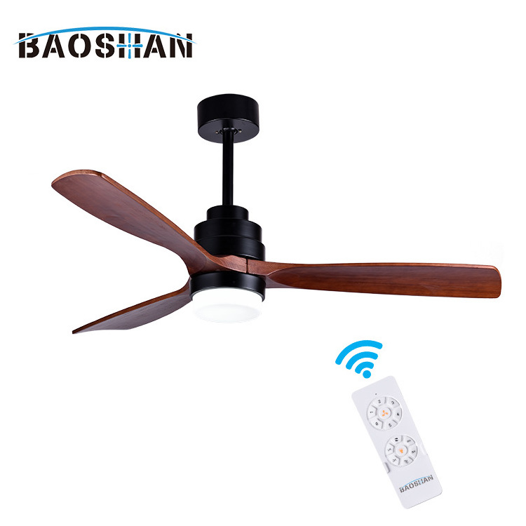 Nordic Style Wooden Blade Indoor Living Room 42 Inch Modern Led Remote Control Ceiling Fan Lamp