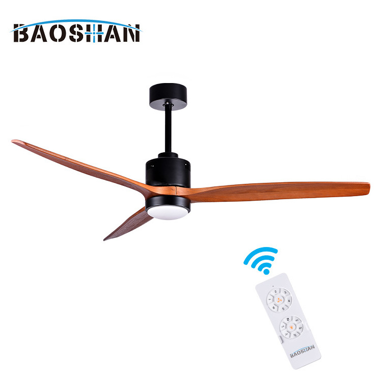 Nordic Style Wooden Blade Indoor Living Room 42 Inch Modern Led Remote Control Ceiling Fan Lamp