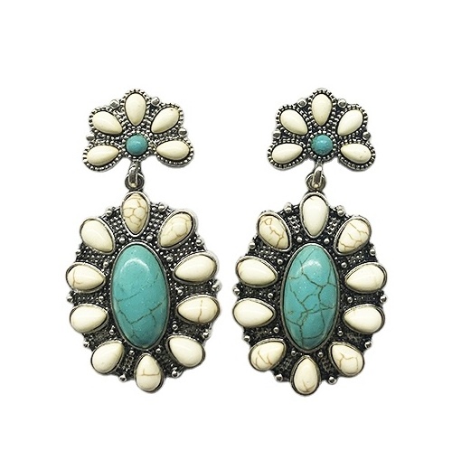 Baosheng Jewelry Newest fashion Bohemian  Western women Conch Design Turquoise Stone Vintage silver  Earrings