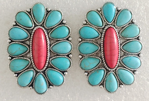 Baosheng Newest fashion Bohemian Jewelry Western women Conch Design Turquoise Stone Vintage silver post Earrings