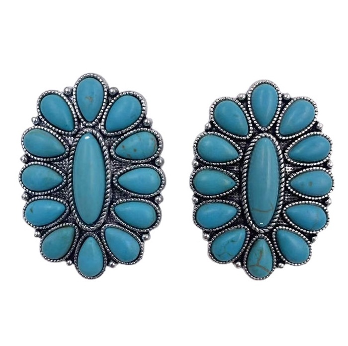 Baosheng Newest fashion Bohemian Jewelry Western women Conch Design Turquoise Stone Vintage silver post Earrings