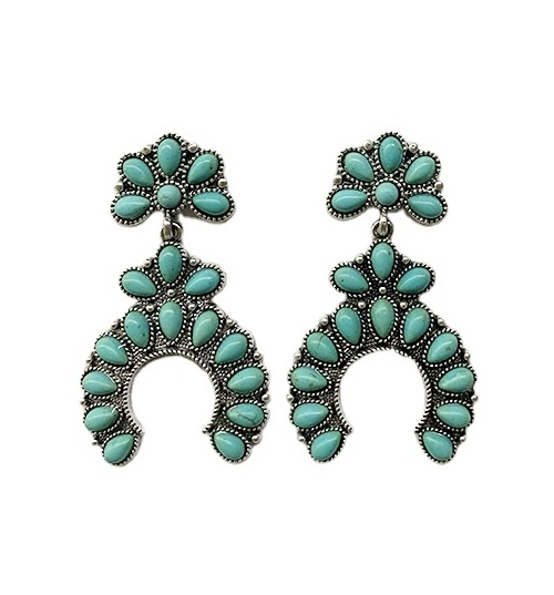 Baosheng Jewelry Newest fashion Western women Bohemian Design Squash Blossom Turquoise Earrings