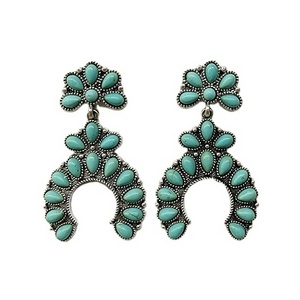 Baosheng Jewelry Newest fashion Western women Bohemian Design Squash Blossom Turquoise Earrings