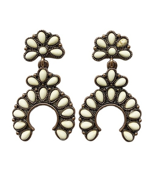 Baosheng Jewelry Newest fashion Western women Bohemian Design Squash Blossom Turquoise Earrings