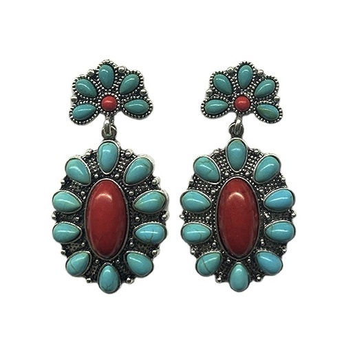 Baosheng Jewelry Newest fashion Bohemian  Western women Conch Design Turquoise Stone Vintage silver  Earrings