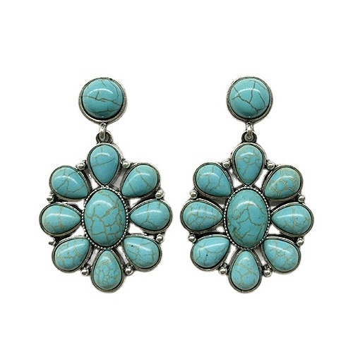 Baosheng Jewelry wholesale natural stone Vintage silver jewelry  Western women  Conch Design Turquoise Stone Earrings