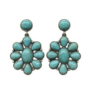 Baosheng Jewelry wholesale natural stone Vintage silver jewelry  Western women  Conch Design Turquoise Stone Earrings