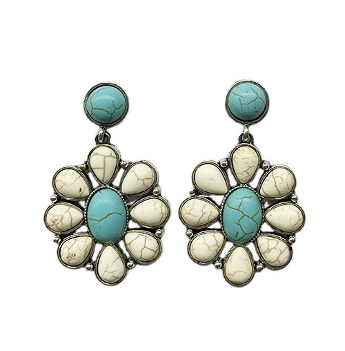 Baosheng Jewelry wholesale natural stone Vintage silver jewelry  Western women  Conch Design Turquoise Stone Earrings