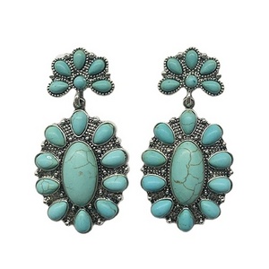 Baosheng Jewelry Newest fashion Bohemian  Western women Conch Design Turquoise Stone Vintage silver  Earrings