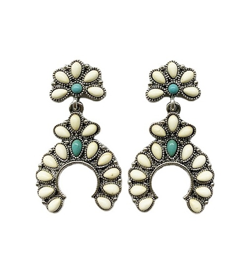 Baosheng Jewelry Newest fashion Western women Bohemian Design Squash Blossom Turquoise Earrings