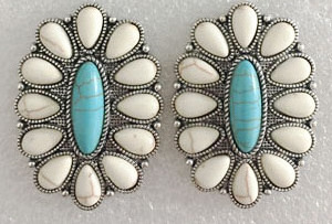 Baosheng Newest fashion Bohemian Jewelry Western women Conch Design Turquoise Stone Vintage silver post Earrings