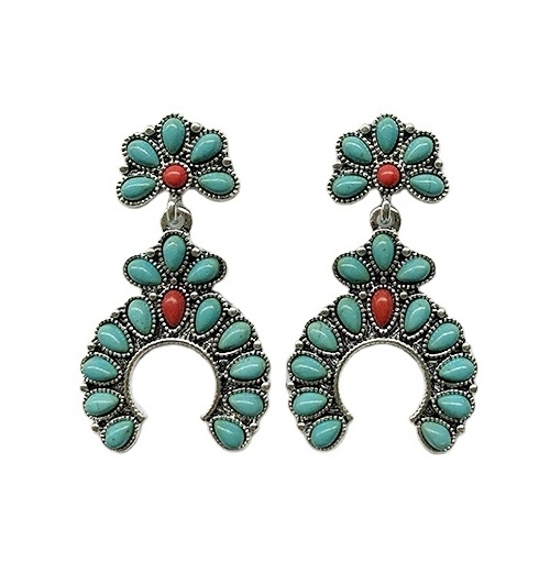 Baosheng Jewelry Newest fashion Western women Bohemian Design Squash Blossom Turquoise Earrings