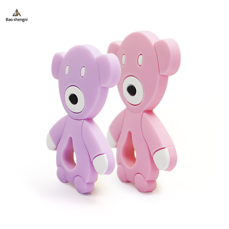 Wholesales Teether Teddy Bear Teeth BPA Free Silicone Brown Baby Animal Teethers Drop Glue Molar Stick