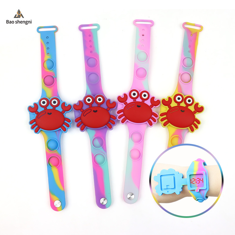 ODM Custom Bubble Soft Strap Camo Flip Crab Cartoon Kids Watch Toy Watch LED Display Digital Watch For Boys